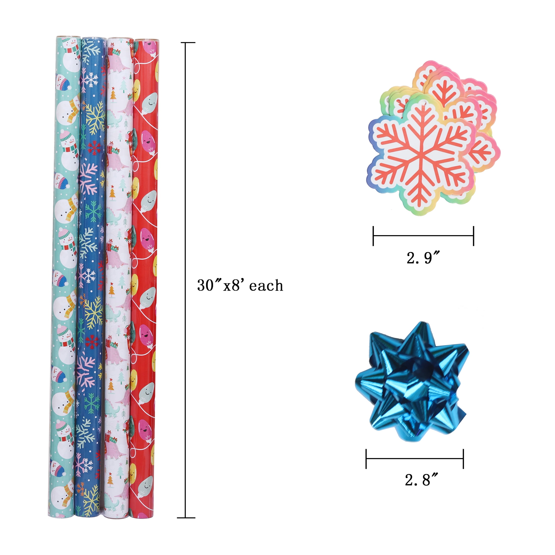 Kit de papier cadeau de Noël multicolore Holiday Time, 20 pièces, 80 pieds carrés