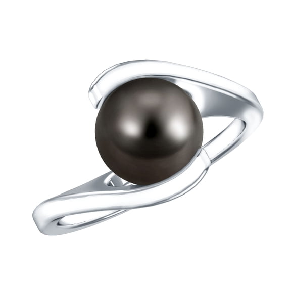 Rosec Jewels Black Tahitian Pearl Solitaire Ring for Women - 7.5 Carat - AAA Quality, 925 Sterling Silver, US 4.00