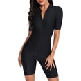 thumbnail image 1 of TiaoBug Women Short Sleeve Zip Up Shorty Wetsuit Color Block Athletic Rashguard Shirts Beach Monokini Black L, 1 of 7