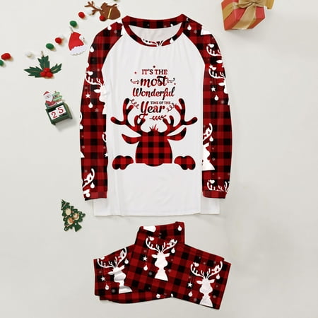 

ERTUTUYI Family Pajamas Set Christmas Plaid Print Pajamas Homewear Moms White XXL