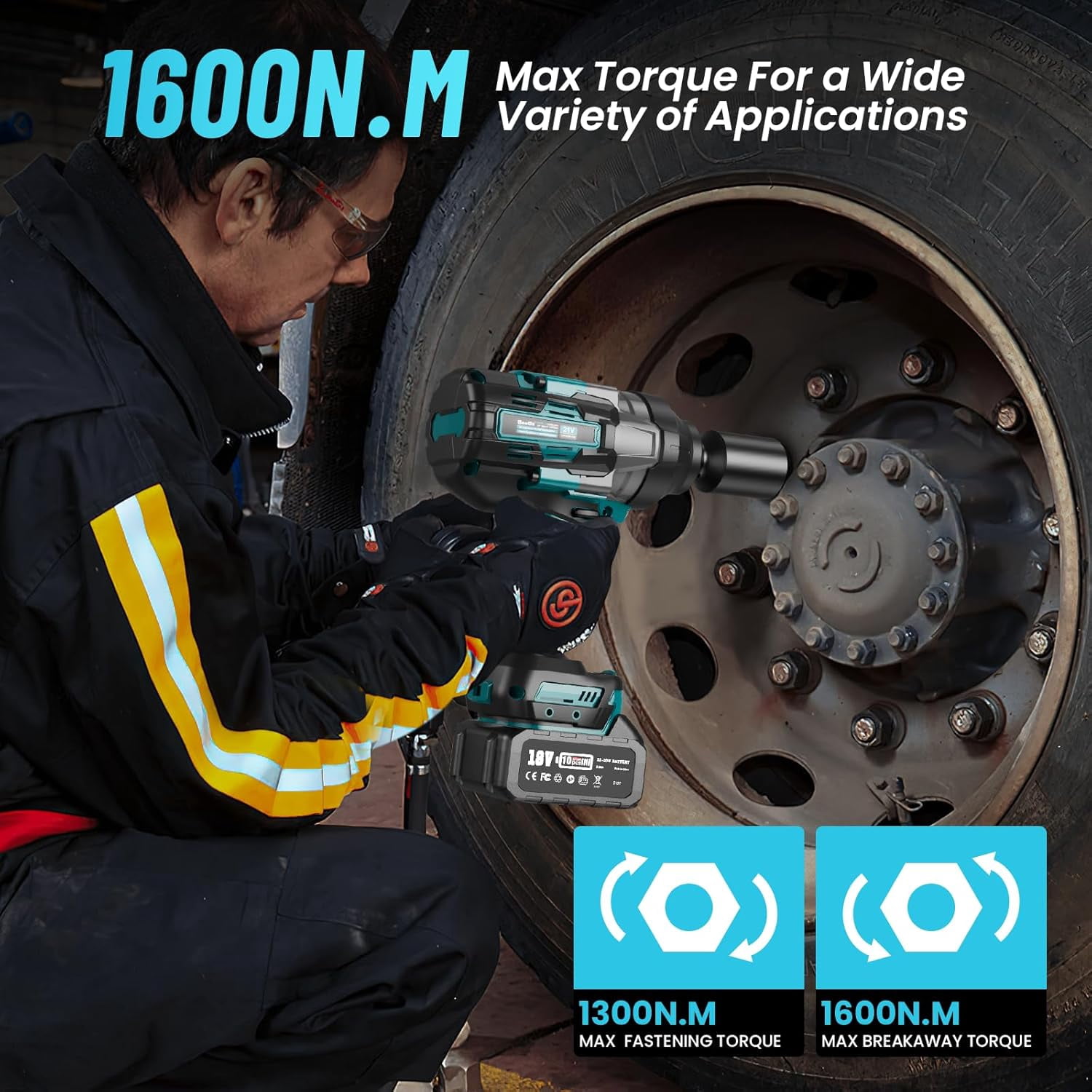Seesii Cordless Impact Wrench 1180Ft-lbs(1600N.m), 3/4'' 3800RPM Brushless High Torque Impact Gun with 5.0Ah Battery & Fast Charger, Electric Impact Wrench for Tires Change, Automotive Repair, WH1000