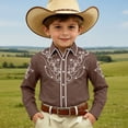 thumbnail image 2 of Gunia Boys Western Cowboy Shirts Stylish Denim Shirt Tops Casual Fashion Printed Long Sleeve Button Down Shirt Toddler Boys T Shirts Brown 4-5 Years, 2 of 4