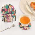 thumbnail image 3 of Yayeee 6 PCS Drink Coasters with Holder Set Woven Absorbent Round Tabletop Hot Pad, Pink Geometric, 3 of 7