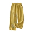 thumbnail image 3 of Pants for Women Yellow Ladies Spring And Summer Loose Trendy Casual Embroidered Cotton And Linen Pants Pants XXL, 3 of 6