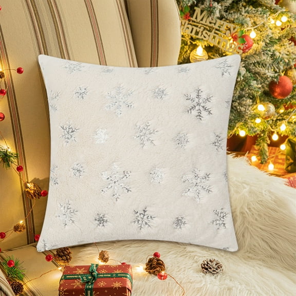 KCEHTA Christmas Snowflake Pillow Covers, 18x18 inch Christmas Throw Pillow Covers, Sequin Embroidered Pillow Covers, Decorative Square Pillowcases for Couch Sofa Bed Home Winter Decor