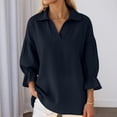 thumbnail image 2 of Casual Shirt for Women Loose Fit Long Sleeve Solid Color Fashion Lapel Womens formal Shirts,Navy,M, 2 of 5