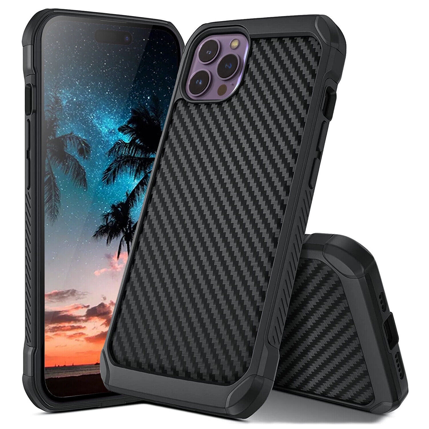 Case For IPhone 14 Pro Carbon Fibre Cover With Screen Protector 