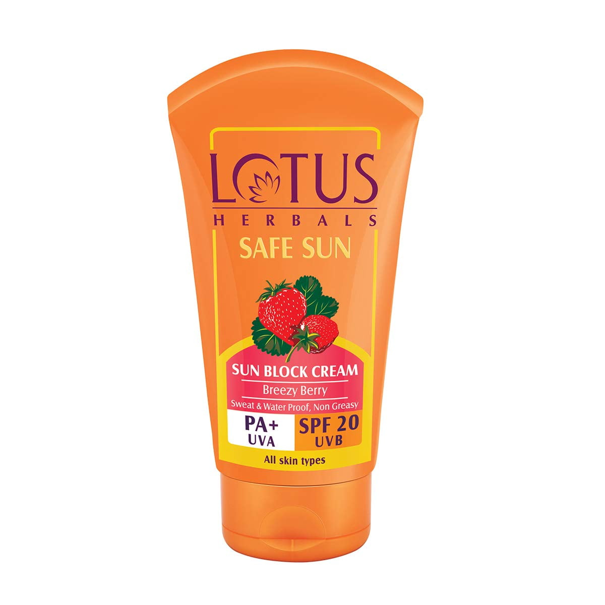 Lotus Herbals Safe Sun Sunscreen Cream Breezy Berry SPF 20 PA Sweat Waterproof Non Greasy 50g White