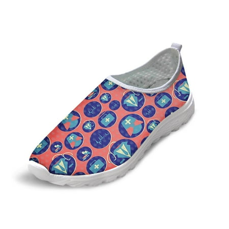 

Large Size Woman Lace Up Mesh Sneakers Cartoon Nurse Printed Flats Shoes Students Casual Spring/Autumn Outdoor Jogging Footwear