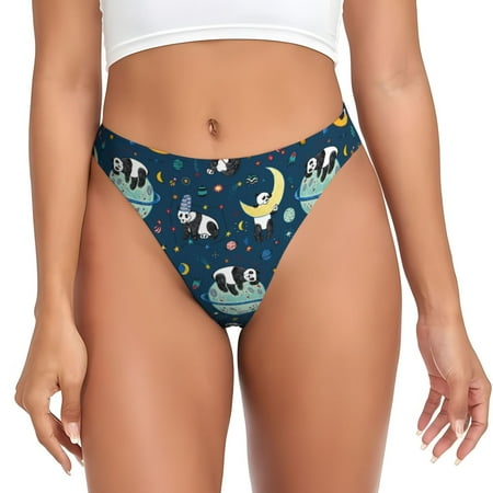 Rateoe Space Sleeping Panda Pattern Seamless Women Underwear Thongs No Show Ladies Thong No Line Breathable Comfortable Panties Undies for Women-Medium