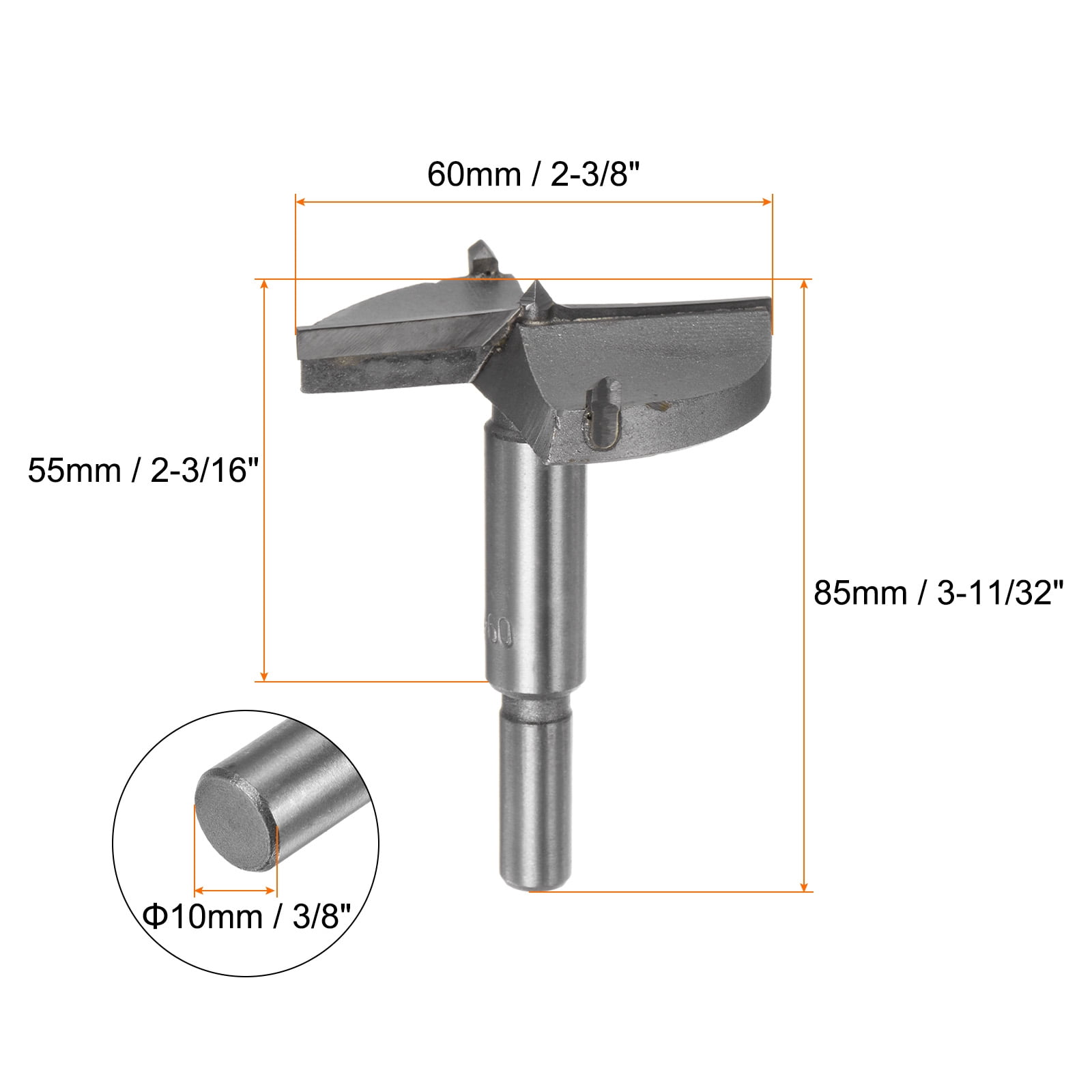 Uxcell 2 Pieces Forstner Drill Bits 60mm (2-3/8") Tungsten Carbide Wood Hinge Drill Bit Woodworking