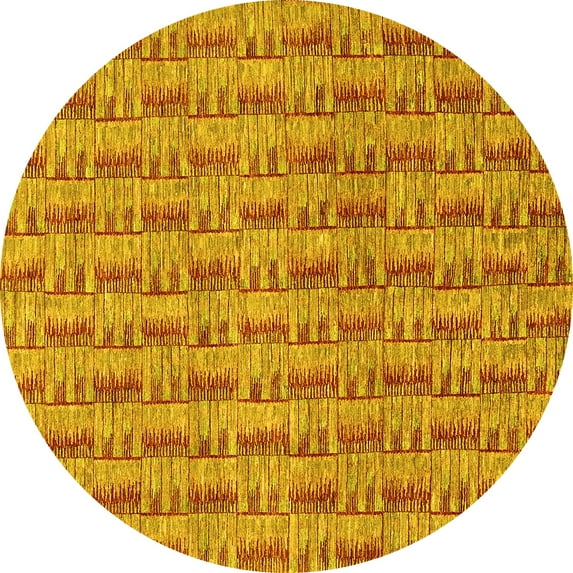 Ahgly Company Machine Washable Indoor Round Abstract Yellow Contemporary Area Rugs, 4' Round