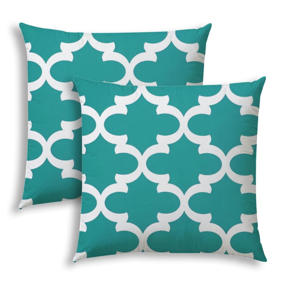 FLANNIGAN Turquoise Indoor/Outdoor Pillows Sewn Closure (Set of Two