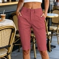 thumbnail image 2 of HomeDM Capri Pants for Women Knee Length Casual Work Cargo Shorts Wine Cropped Pants with Pockets Size L, 2 of 6
