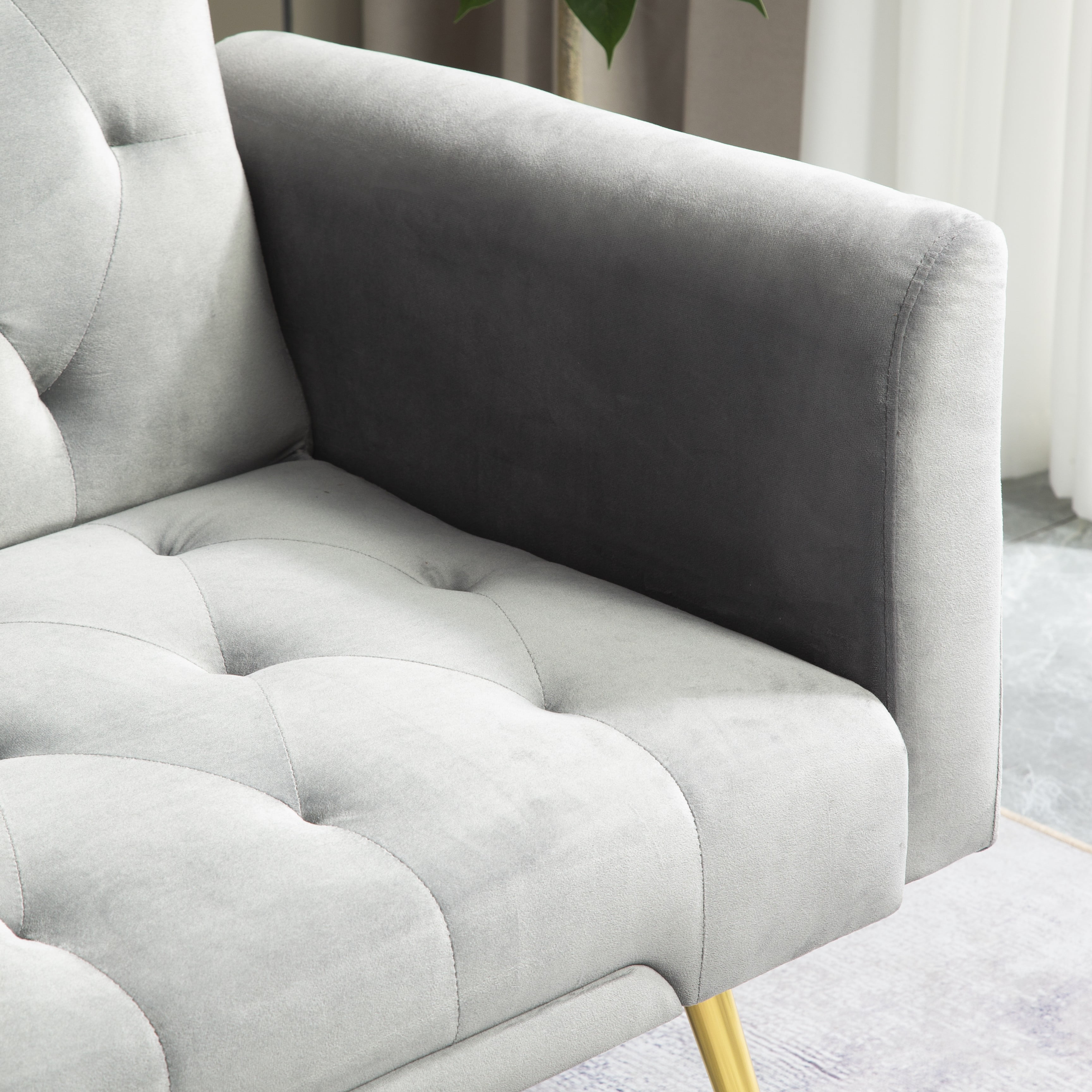71 Inches Velvet Futon Sofa Bed with 2 Pillows,Modern Convertible Futon Couch with Adjustable Backrest,Gray