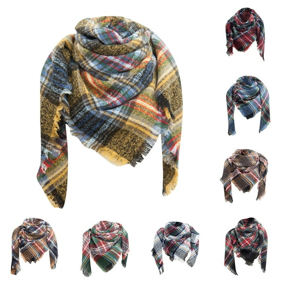 Womens Plaid Scarf with Tassels Chunky Soft Large Blanket Wrap for Fall Winter