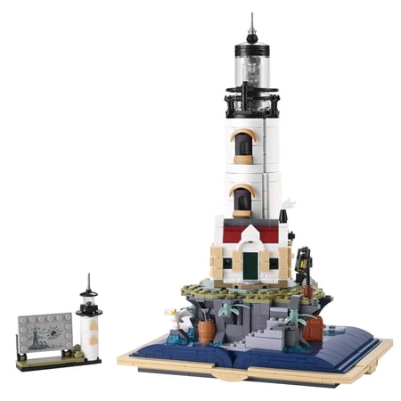 Syrinx Architecture Building Block Set Compatible with Lego - Lighthouse with Rotating Lamp Building Kit for Adult White