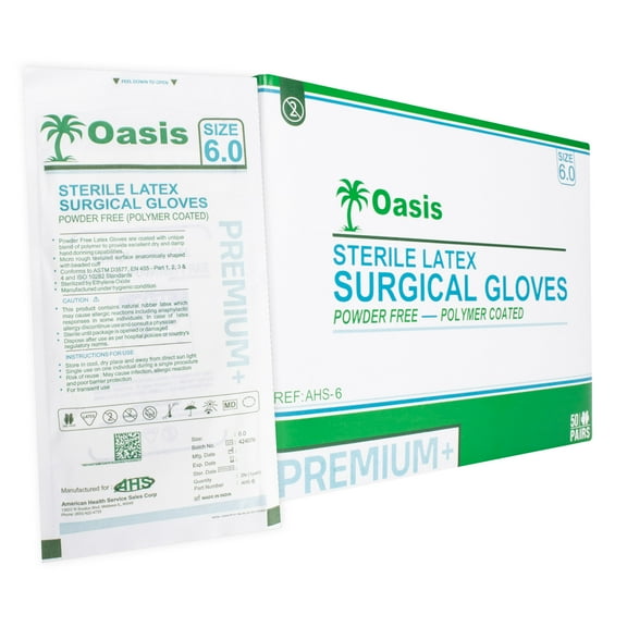 AHS Sterile Latex Surgeon/Surgical Gloves, Size 6, Powder-Free, 50 Pairs/Box