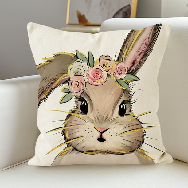 Funda de cojín decorativa con diseño de zanahoria y conejo de Pascua para sala de estar, dormitorio, sofá, vacaciones, forma retorcida