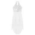 thumbnail image 6 of Aislor Girls Halter Neck Lyrical Dance Dress Sleeveless Shinny Sequin Irregular Skirt Prom Pageant Formal Party Gown White 10, 6 of 7