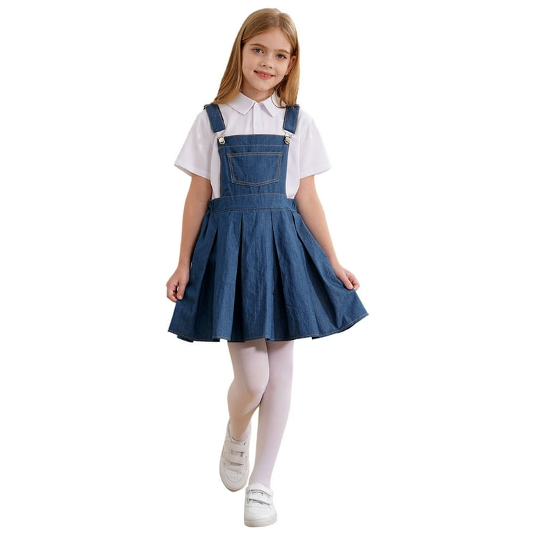 YUUMIN Kids Girls Denim Overall Dress Adjustable Strap Suspender Skirt Bib  Jumper Summer Romper Blue 8 - Walmart.com