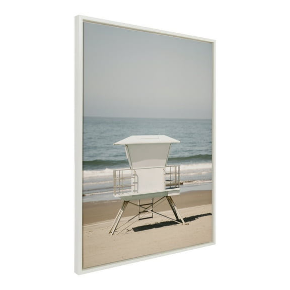 Kate and Laurel Sylvie Surf Shack Framed Canvas Wall Art by Crystal Lynn Collins, 28x38 White, Scenic Coastal Beach Art for Wall