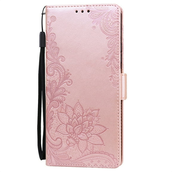 Allytech Compatible with Samsung Galaxy S22 Case,PU Pattern Embossed Shockproof Magnetic Flip Wallet Kickstand with Wrist Strap Cover.For Samsung Galaxy S22,Rosegold