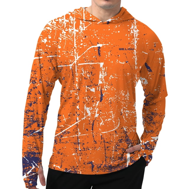 Camisa solar WELIGU UPF 50+ de manga larga, de secado rápido, naranja para hombre
