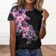thumbnail image 1 of ICHUANYI Clearance Women Fashion Summer Sexy Fold Printed Regular Women Short Sleeves Round Neck Button Top(Black, L) ICHUANYI WER2023080907020, 1 of 5