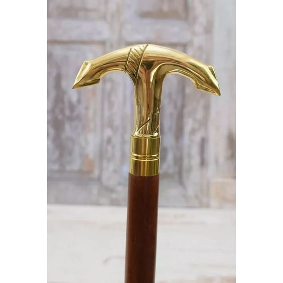 Vintage Solid Brass Anchor Handle Walking Cane Gift