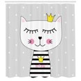 thumbnail image 3 of Ambesonne Cat Shower Curtain, Meow Cartoon with a Crown, 69"Wx84"L, Grey Pink, 3 of 3