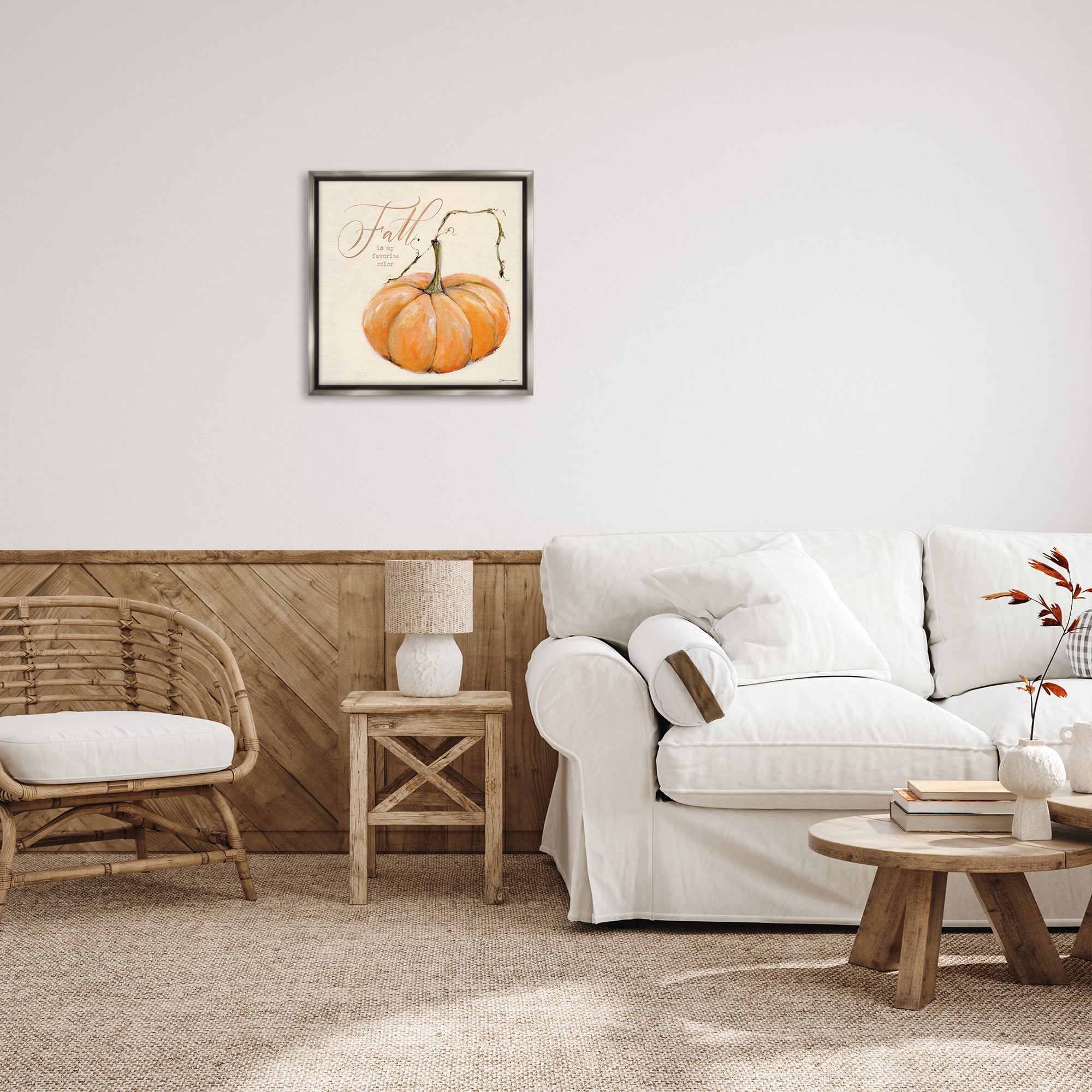 Stupell Industries Fall My Favorite Color Seasonal Holiday Painting Gray Floater Framed Canvas Art Print Wall Art, 25 x 25