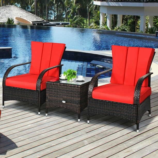 3 PCS Outdoor Patio Rattan Conversation Set Garden Lawn Wicker Chairs - Walmart.com - Walmart.com