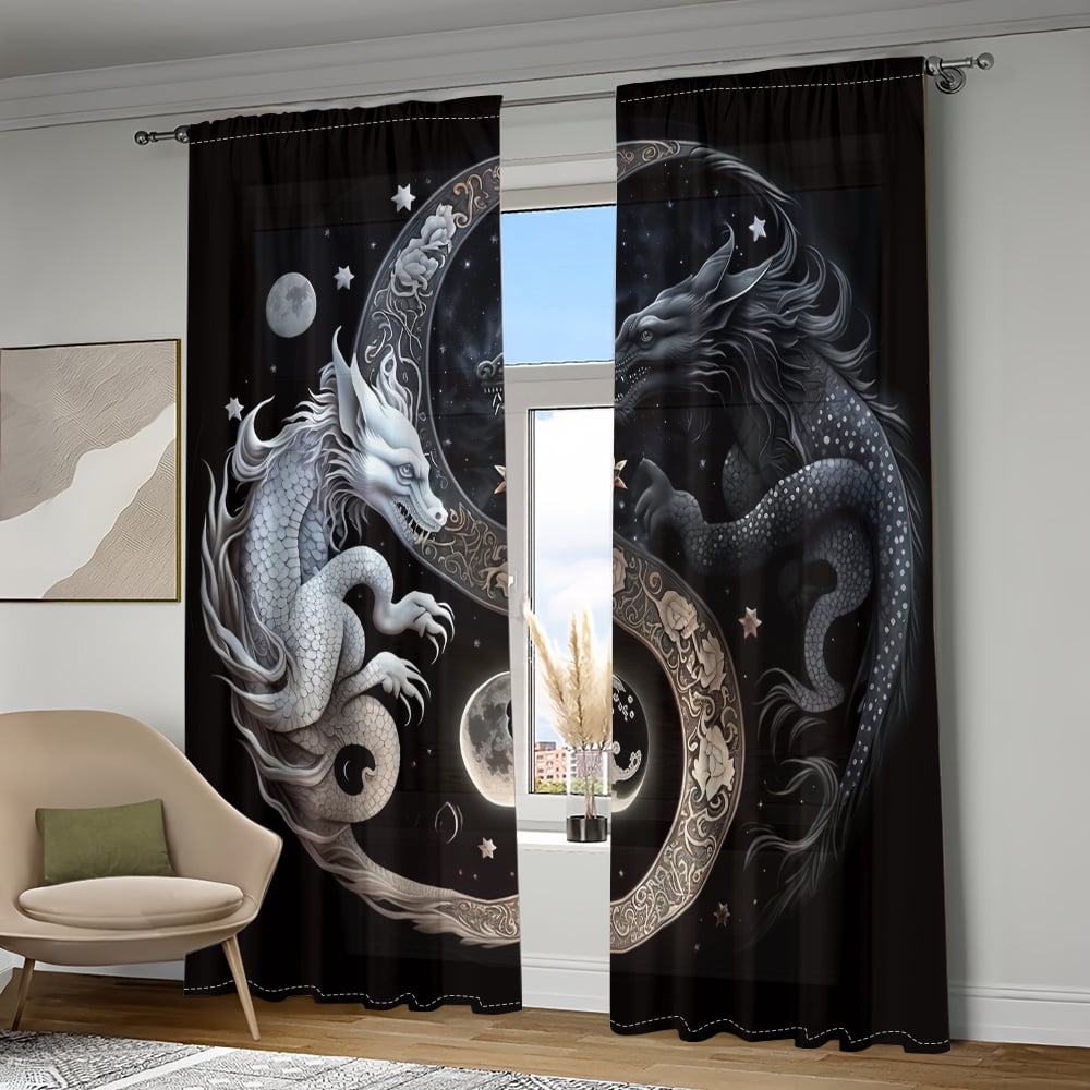 WNOOHIY Modern Artistic Dragons Totem Design Light-Filtering Curtains,39.5" × 87", Set of 2 Panels