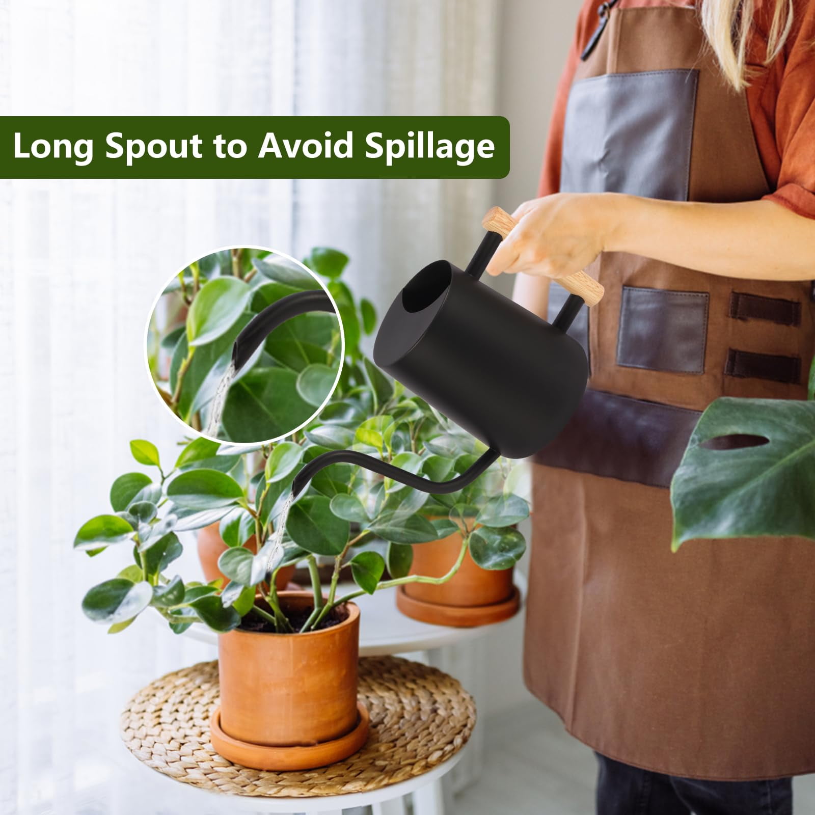 Watering Can Indoor Plants, 35oz Small Stainless Steel Metal Watering Can Modern Decorative Watering Pot with Long Spout for Indoor House Plant Bonsai Garden Flowers (Copper) - BLACK