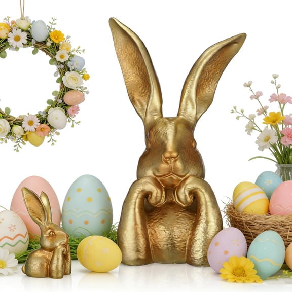 Gold Bunny Statue Vintage Resin Rabbit Figurine, Elegant Easter Decor Table Centerpiece for Home Indoor, Collectible Holiday Gift(1Pcs)