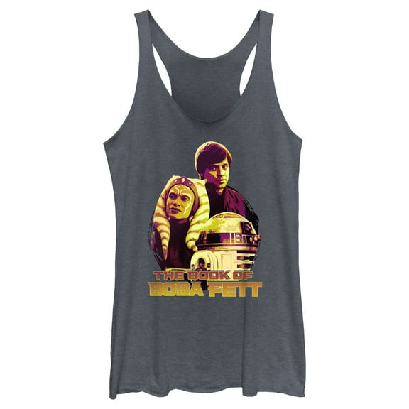 Women's Star Wars: The Book of Boba Fett R2-D2, Skywalker, Tano Old Friends Racerback Tank Top Navy Blue Heather Large