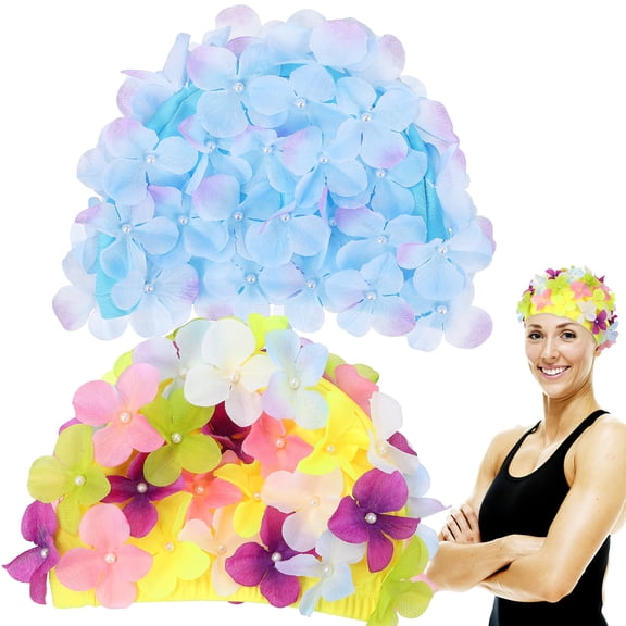 2-Pack Swimming Caps for Hair, Bathing Hats for Pool, Beach, and Shower Use