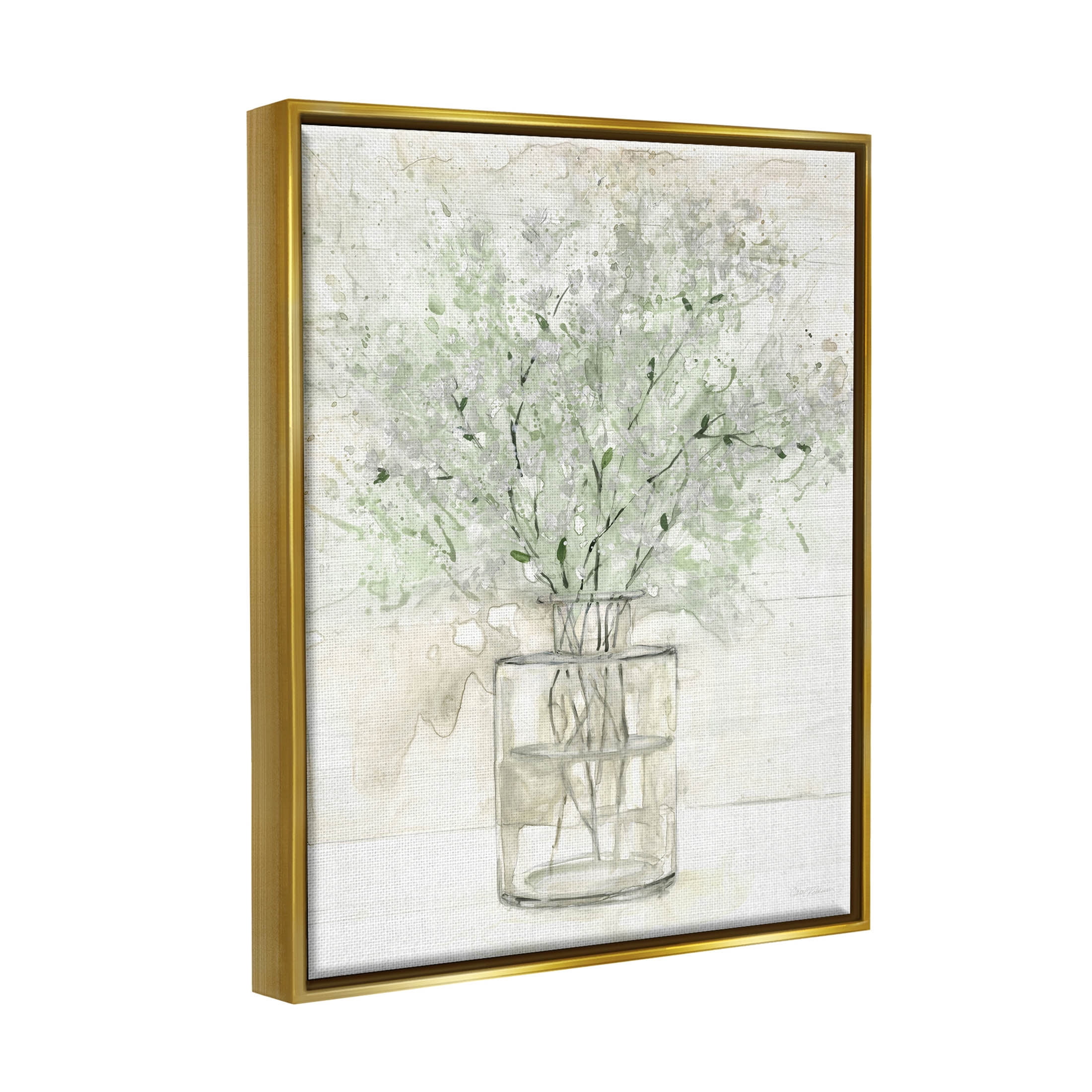 Delicate Baby's Breath Florals Botanical & Floral Graphic Art Metallic Gold Framed Art Print Wall Art