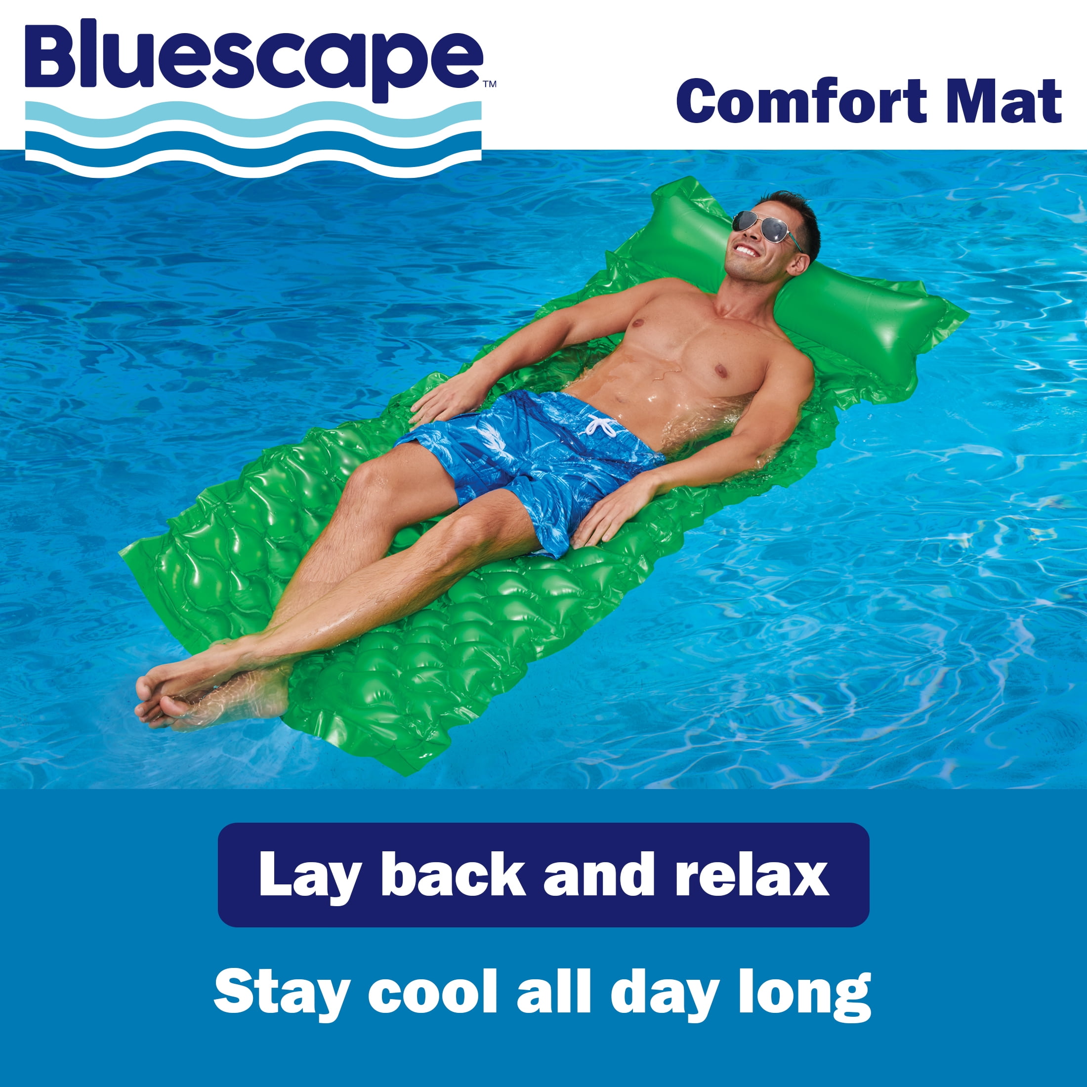 (2 pack) Bluescape Green Neon Inflatable Comfort Mat Pool Float, Age 14 & up, Unisex