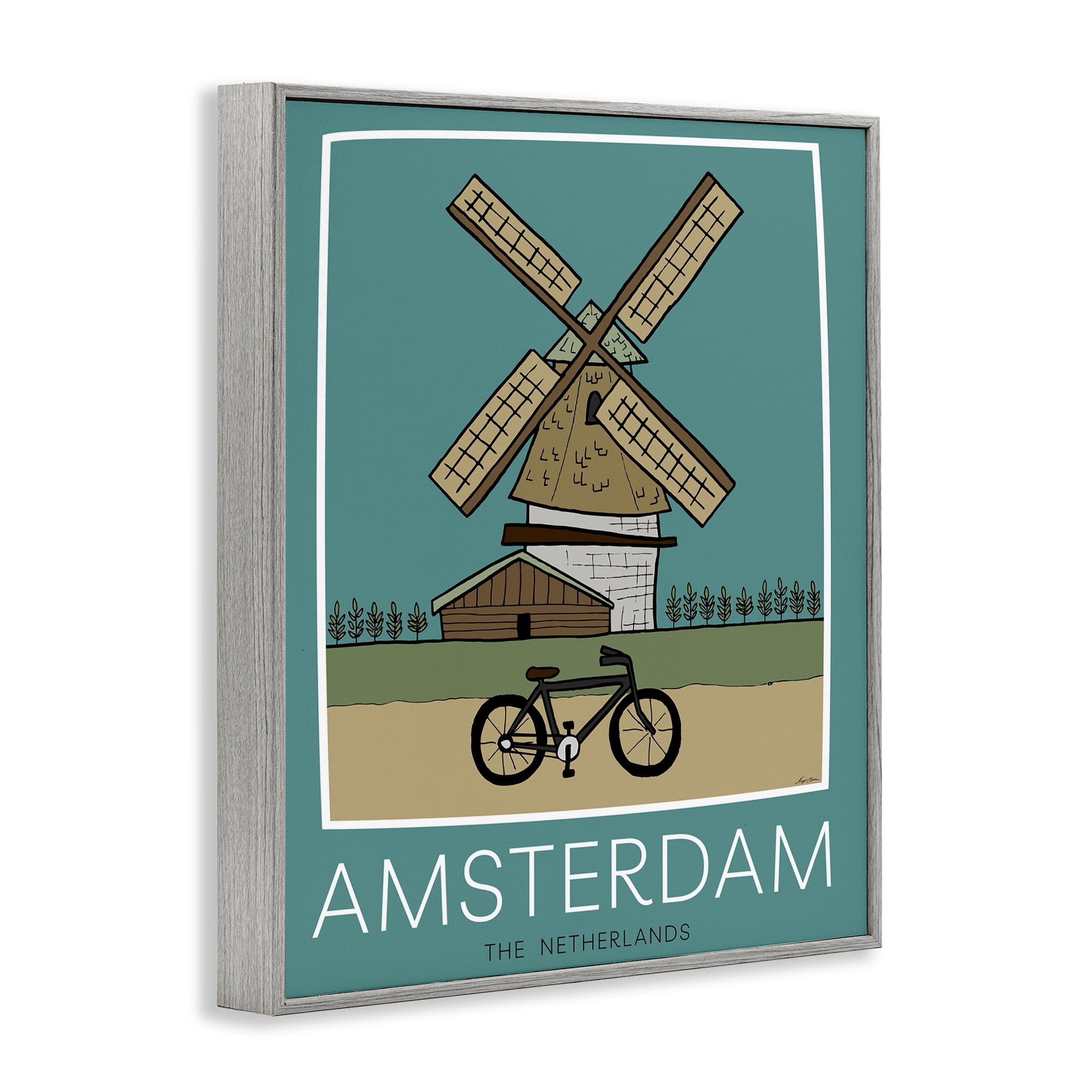 Stupell Industries Amsterdam Windmill Poster Gray Framed Giclee Art, design by Hugo Edwins