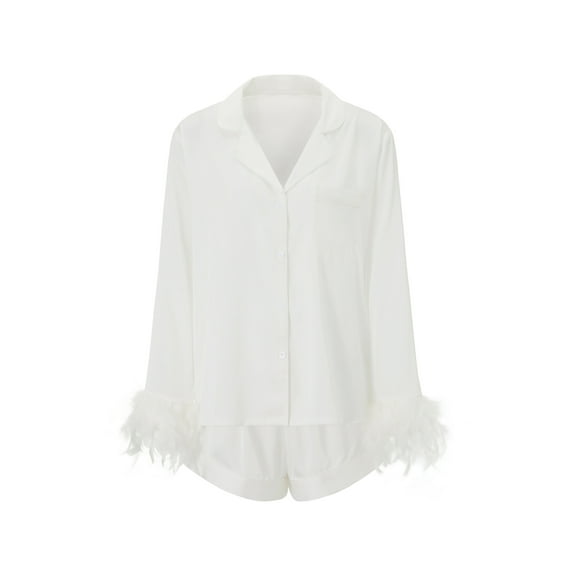 Michellecmm Women's Summer Print Lounge Set 3/4 Sleeve Lapel Button Up Shirt Shorts Sleepwear Sets