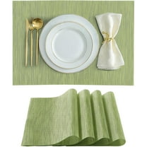 Vinyl Placemats Set of 4 | Heat-Resistant & Non-Slip PVC Weave Table Mats | Washable & Durable (17.7"x11.8") | Beige/Coffee/Green/Blue/Silver Options