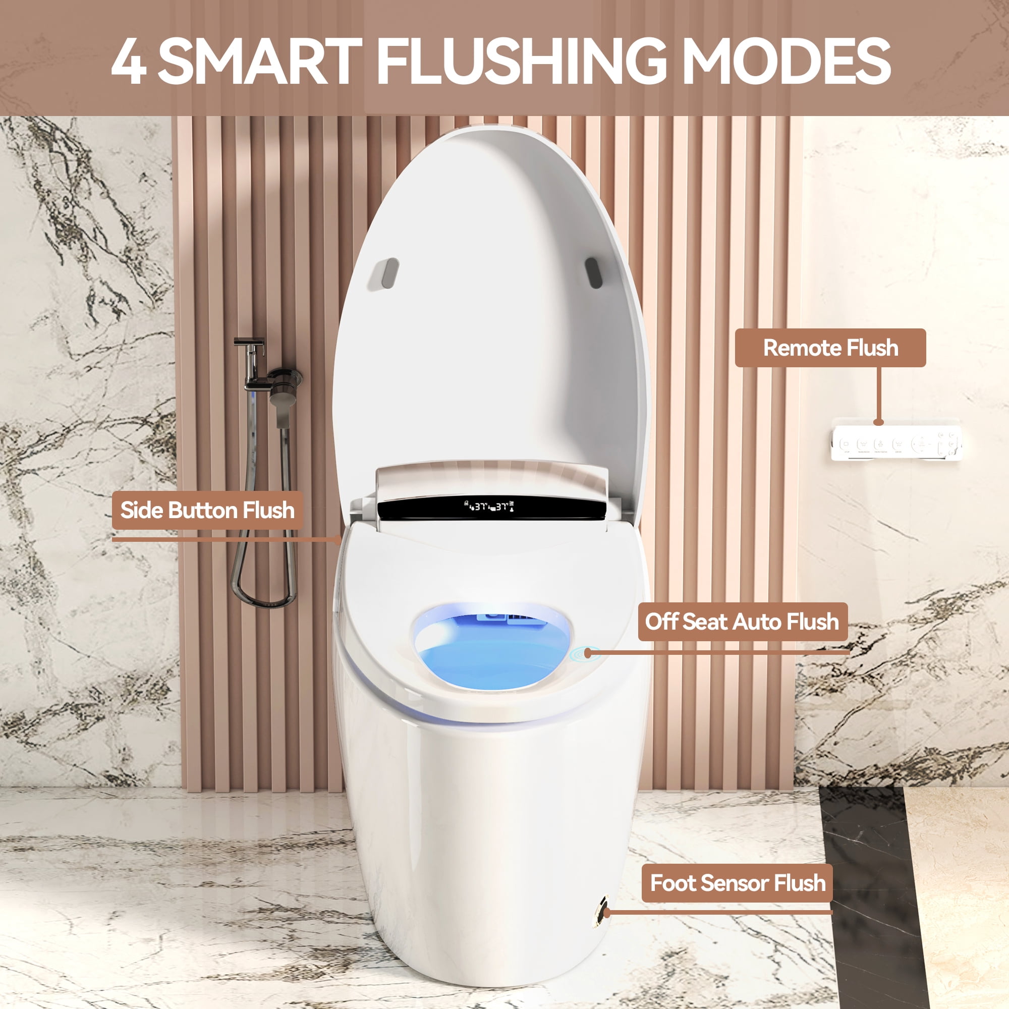 Leumius Smart Toilets with Built-in Bidet,Intelligent Toilet with Heated Bidet Seat,Auto Open/Close Seat,Dryer and Warm Water