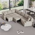 thumbnail image 2 of 126" L-shaped Sofa Sectional Sofa Couch Pull-out Sofa Bed with Charging Devices and Cup Holders for Living Room (Beige), 2 of 12