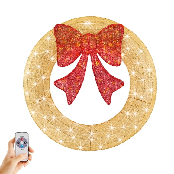 CONCETTA Pre-Lit Outdoor Decorative Lantern 35in, LED Light Festival Decoration Wreath, Gold