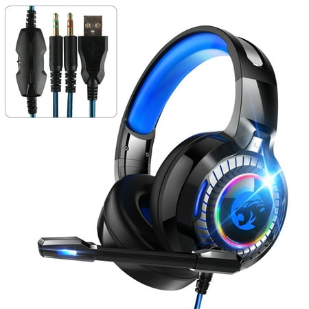 Gaming Headset with Mic fits for Xbox One, PS4, PS3, TSV Noise Cancelling Over Ear Headphones, Stereo Surround Bass Sound,Volume-Control,Adjustable headband,Soft Memory Earmuffs for Microphone Gamer