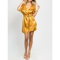 thumbnail image 5 of Satin Lace Trim Robe Short Kimono Style Wrap Sleepwear with Belt, 5 of 5
