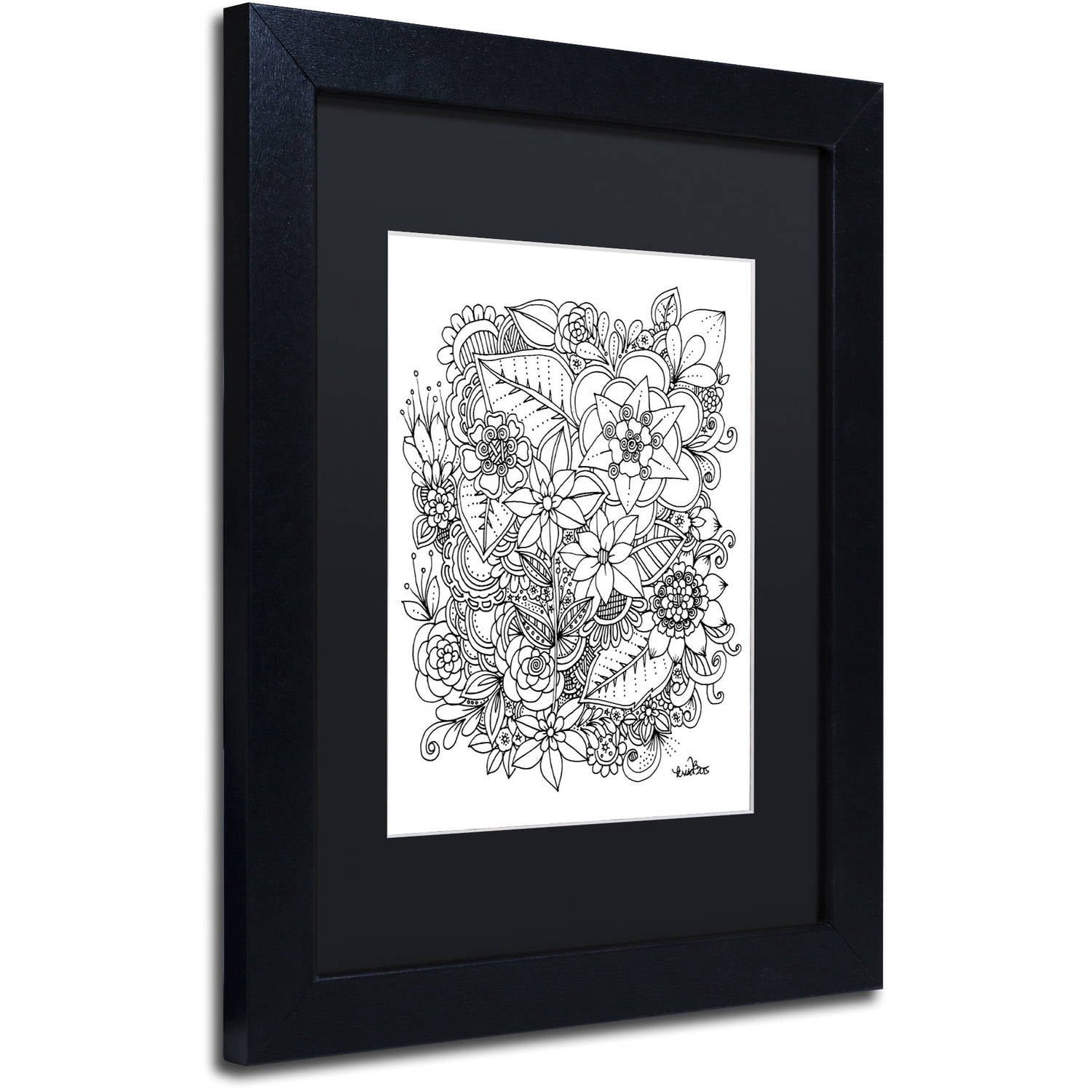 Trademark Fine Art "Flowers 2" Canvas Art by KCDoodleArt Black Matte, Black Frame