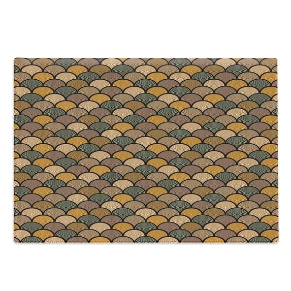 Aboriginal Cutting Board, Abstract Repeating Pattern of Overlapping Dotted Rounds in Earth Tones, Decorative Tempered Glass Cutting and Serving Board, in 3 Sizes, by Ambesonne